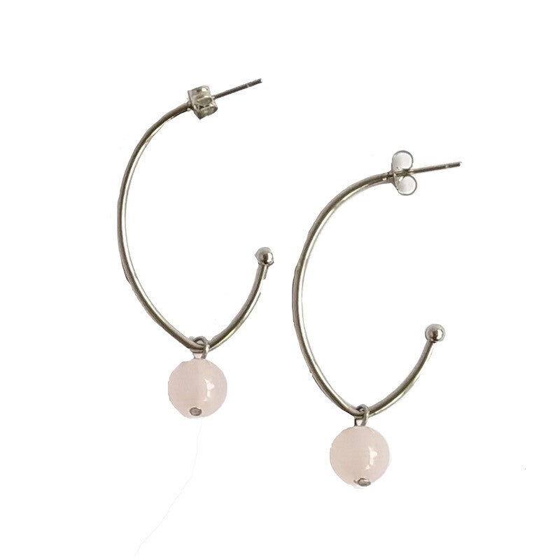 Oorbellen rvs Rozenkwarts zilver