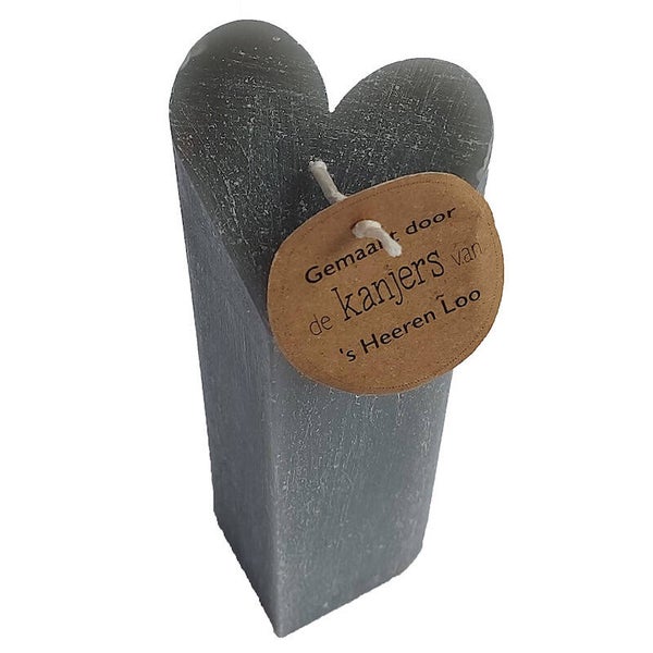 Kaars staand hart grijs L