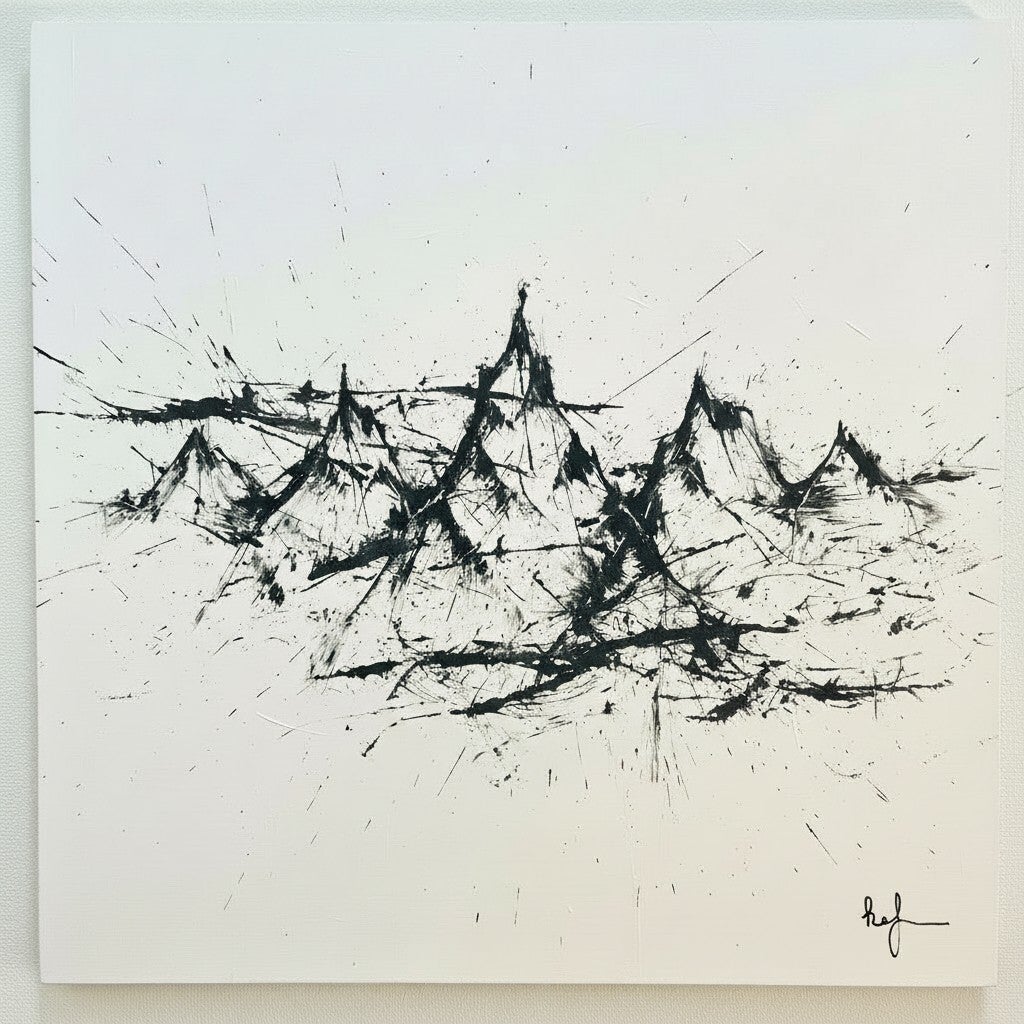 Grand tableau original - « Swiss Alps » Noir & blanc 160160