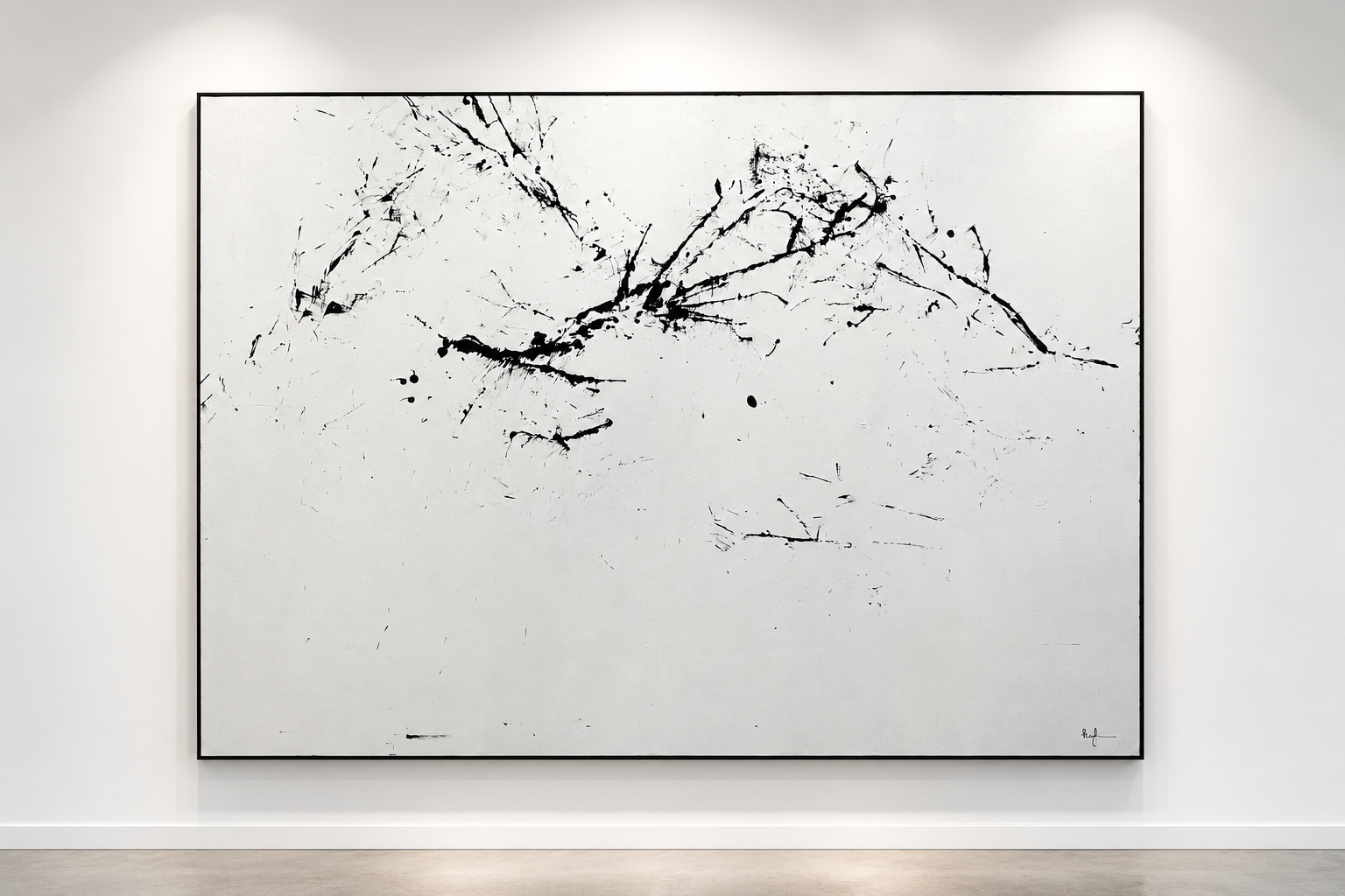 Grand tableau abstrait original - 195 x 160 cm Noir & blanc