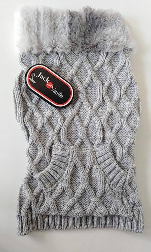 Pull gebreid J&V kabel grijs bontkraag 23cm