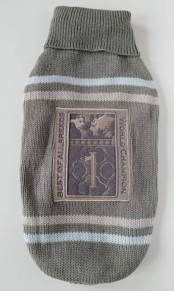 Pull gebreid 'Best of all breeds' olijf/grijs 45cm
