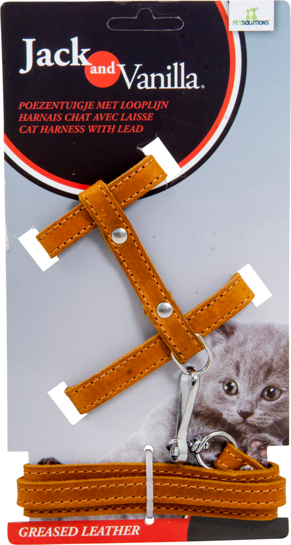 J&V Vet Lederen Harnas kat cognac