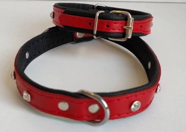 Leder Collar Crystals rood