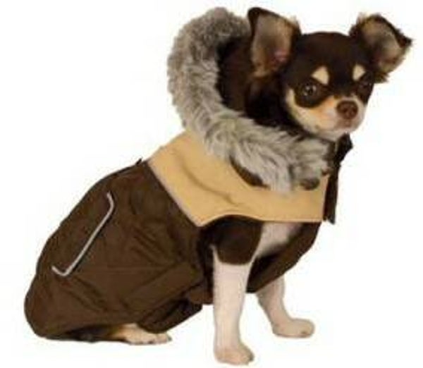 Mantel bicolor bruin + bontkap 40cm