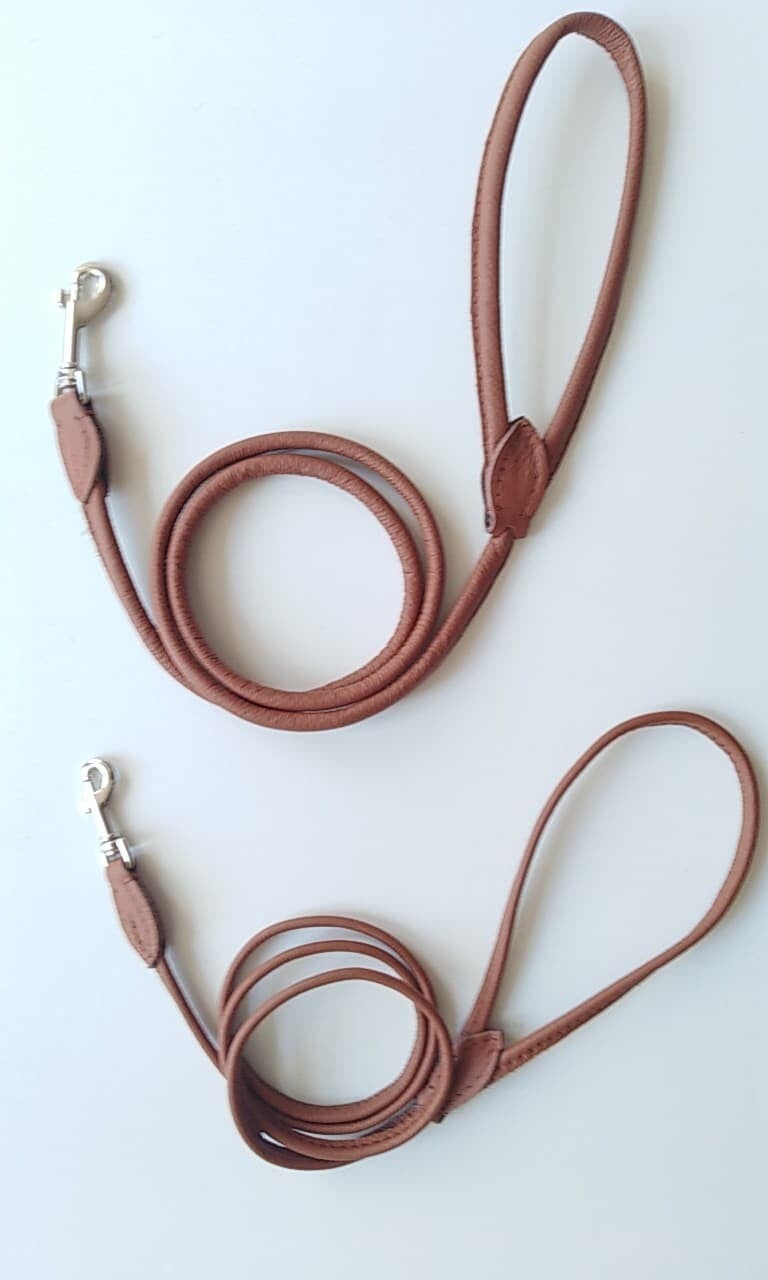 Leiband rond Leder Camel 130cm / Laisse ronde  Cuir Cognac