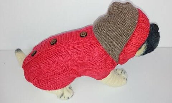 Pull hoody gebreid + fleece rood/bruin 43cm