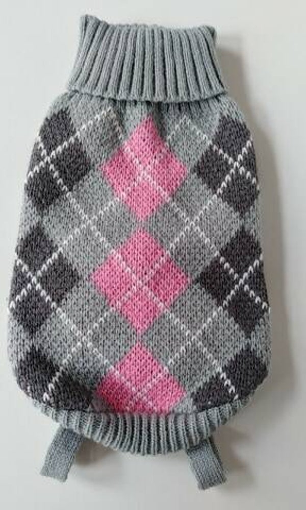 Pull gebreid grijs roze geruit 23cm