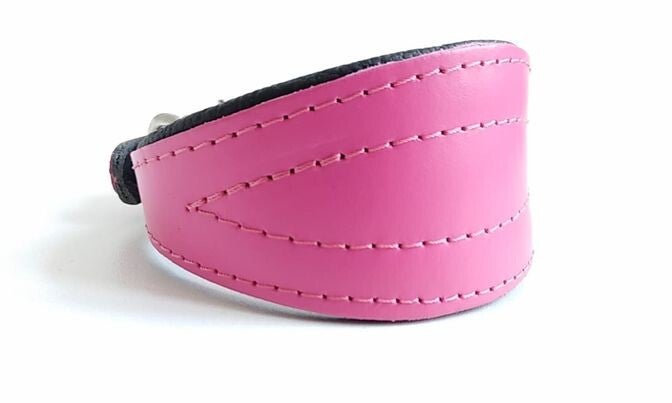 Leder Collar Whippet fushia 50mm