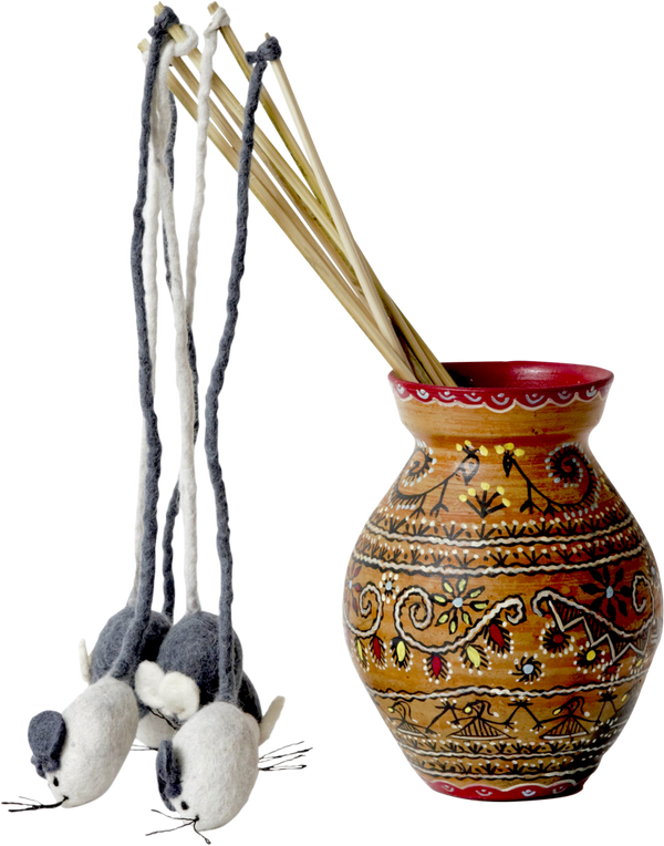 100% natuurlijke wol muis aan hengelstok