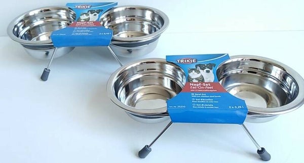 mini Eet & Drinkpot staander Inox , 2 x 0.45L