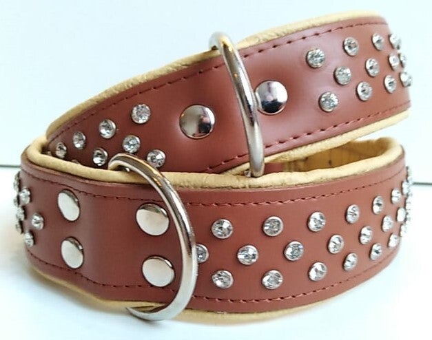 LEDER COLLAR strass crystal cognac - latte XL