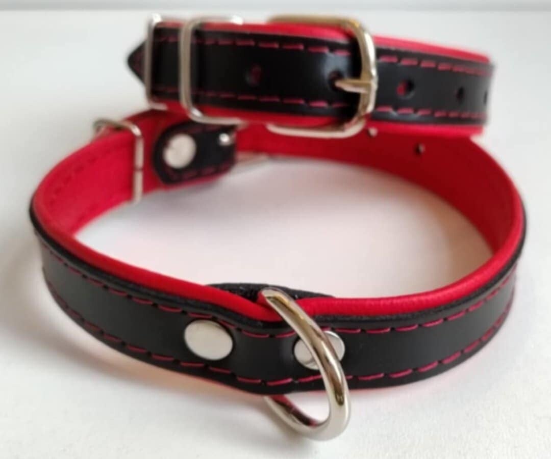 Leder Collar basic zwart/rood