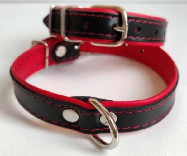 Leder Collar basic zwart/rood