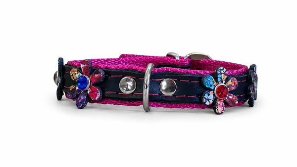 Leder Collar regenboog bloemekes