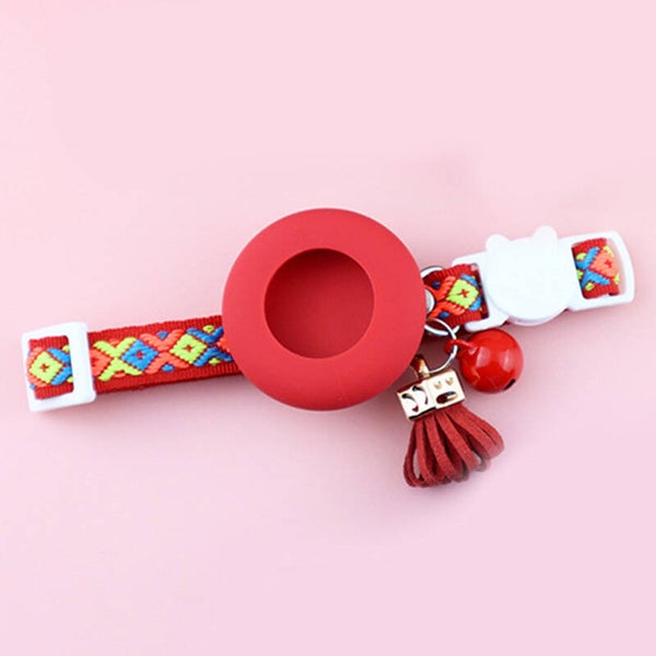 Halsband kat + houder voor Apple air-tag rood