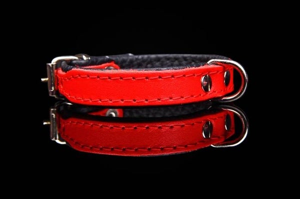 Leder Collar basic rood/zwart