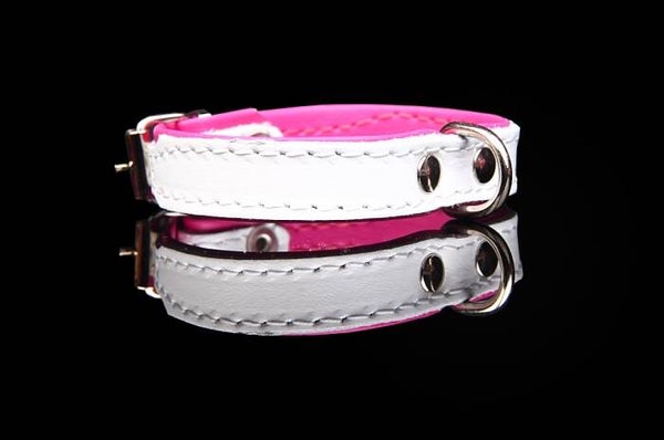 Leder Collar basic wit/roos