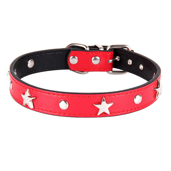 Artificieel leder collar stars rood