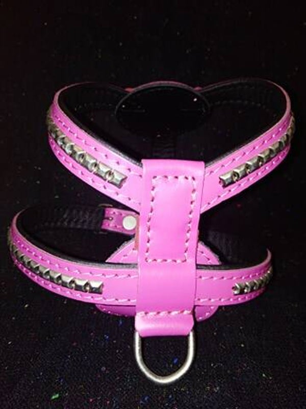 LEDEREN HARNAS STUDS ROZE