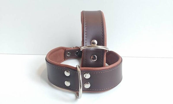 LEDER COLLAR double chocolat XL