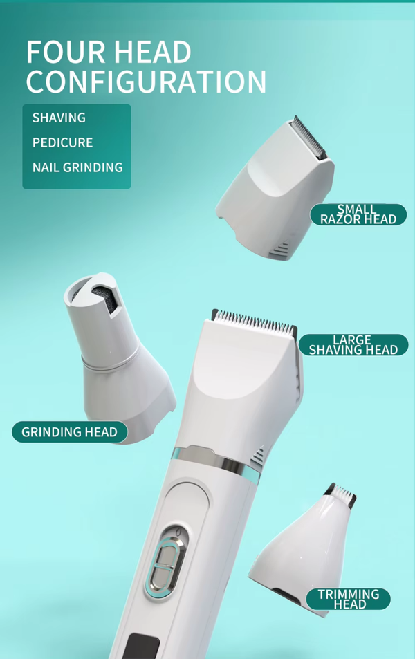 Tondeuse 4in1 :  3 verschillende scheerkoppen + Nagelvijl-kop