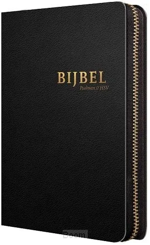 Bijbel (HSV) met Psalmen - zwart leer met goudsnee, rits en duimgrepen
