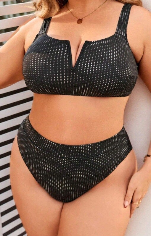 Bikini mit V-Ausschnitt Schwarz in 3XL