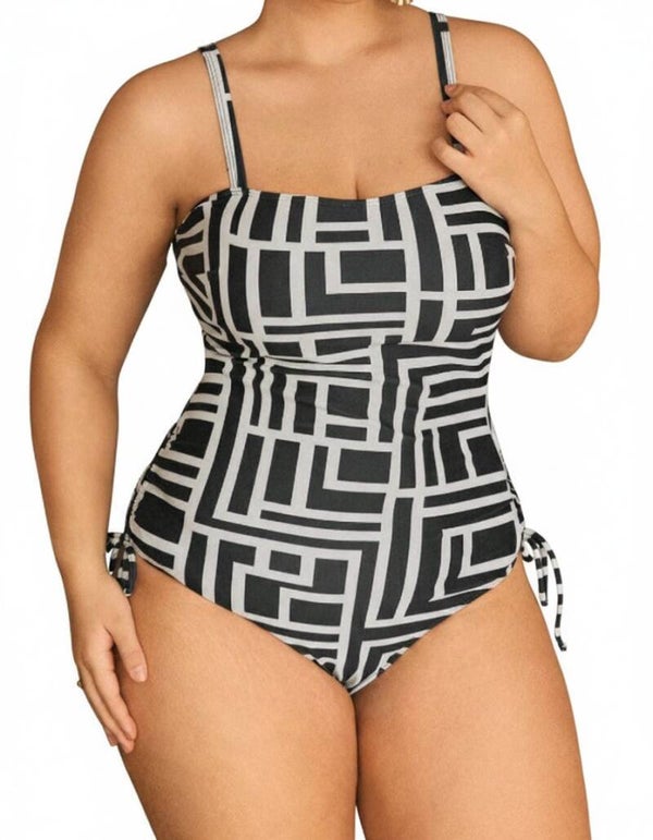 Damen Figurbetonter Einteiler Badeanzug mit Kordelzug