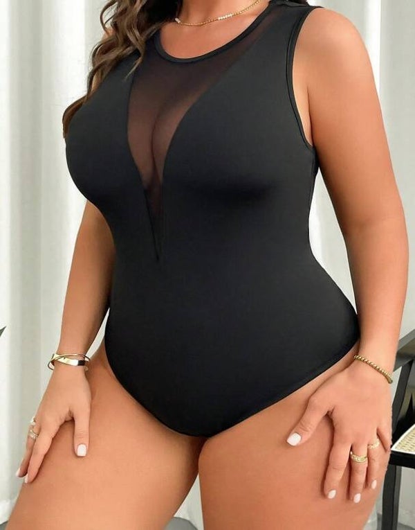Damen Bodysuit mit Mesh-Einsätzen, Bequem, Lässig, Elegant 3XL