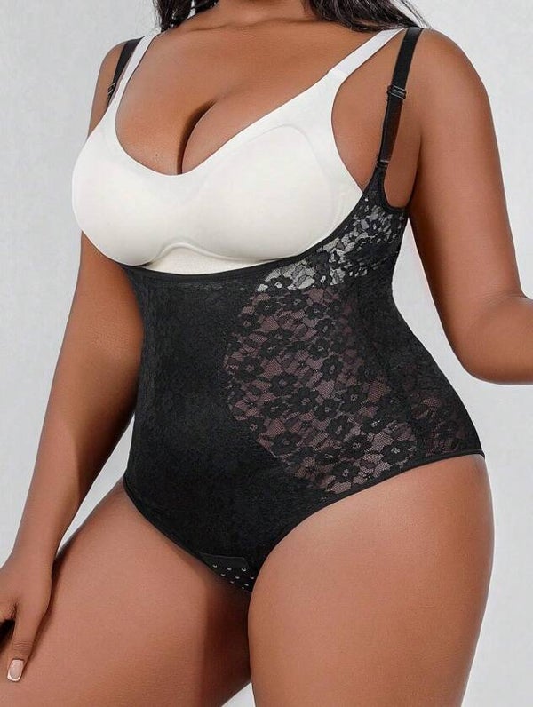 Damen Spitzenbodysuit Shapewear Schwarz