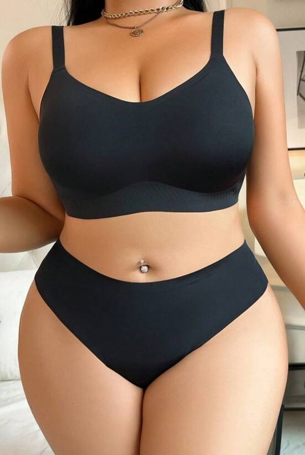 Damen Wäsche Set Nahtlos in Schwarz