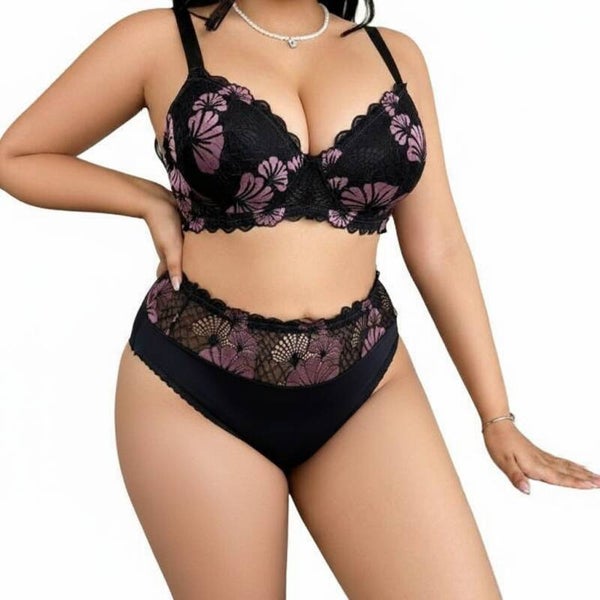 Sexy Romantisches Damen Wäsche Set mit Spitze, Bügel-BH in 2XL