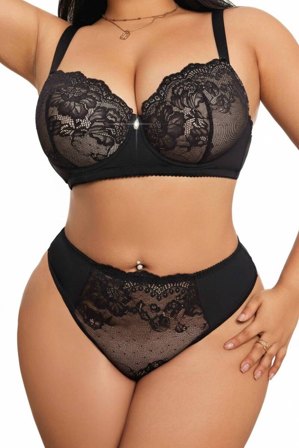 Damen Wäsche Set mit Spitze Schwarz