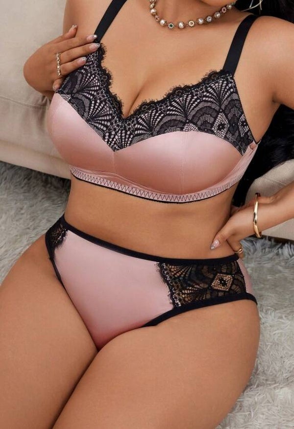 Damen Unterwäsche Set, altrosa, Satin in 2XL