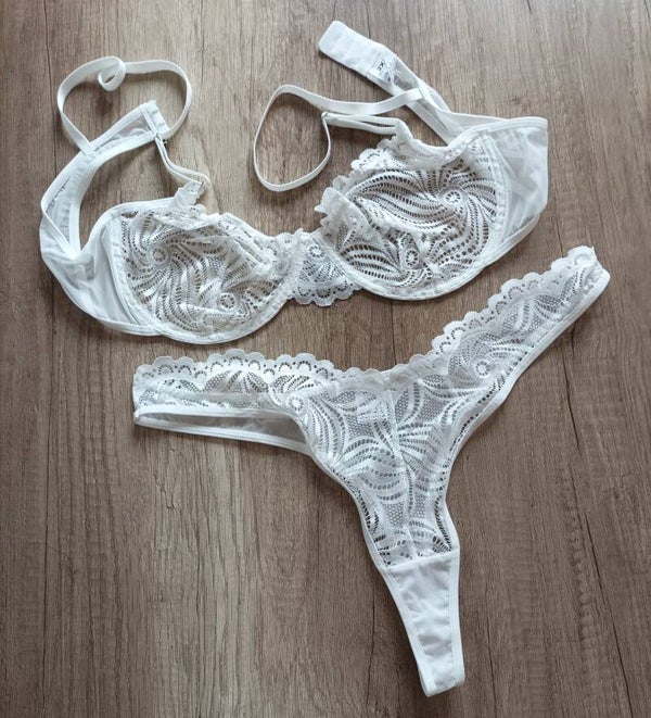 Damen Dessous Bügel Set Weiss mit Spitze in 2XL