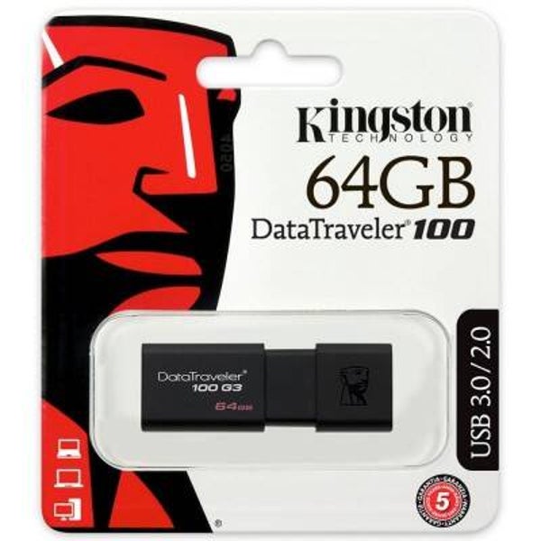 Kingston flash drive 64GB USB 3.0 DataTraveler 100 G3 100MB/s