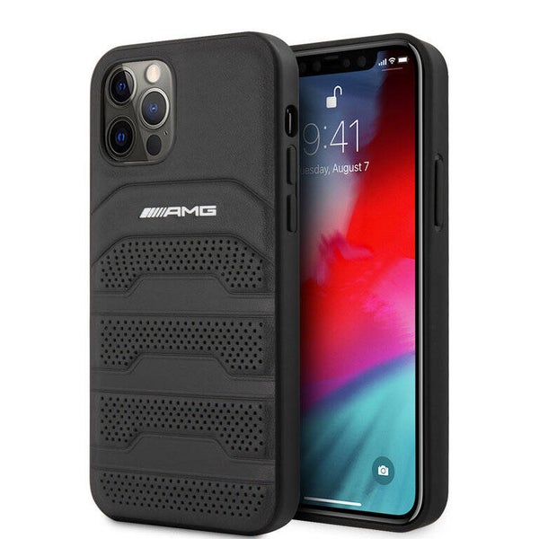 AMG iPhone 12 - 12 Pro Hardcase Backcover - Zwart - Perforated Leather - Debossed Lines