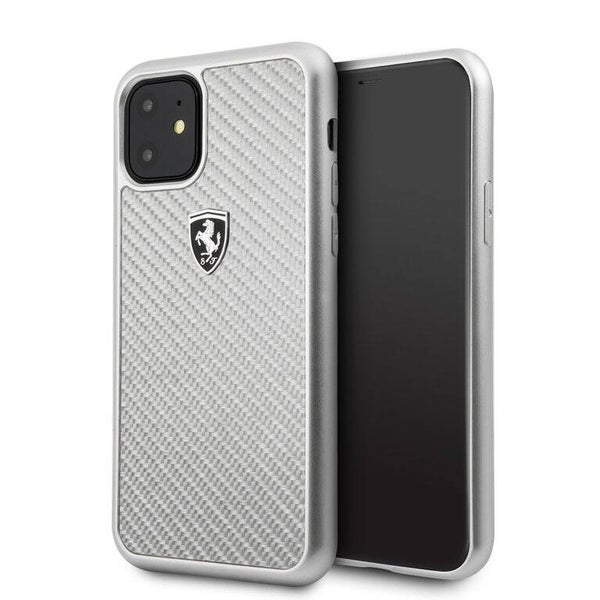 Apple iPhone 11 Zilver Ferrari Backcover hoesje FEHCAHCN61SI - Carbon Fiber