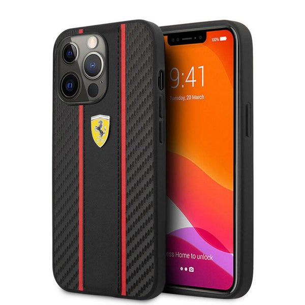 Ferrari iPhone 13 Pro Hardcase Backcover hoesje - Smooth Tire Stripe - Zwart