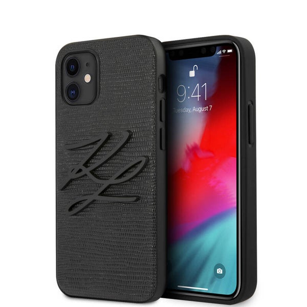 Karl Lagerfeld Apple iPhone 12 Mini zwart Backcover hoesje - Lizard Signature