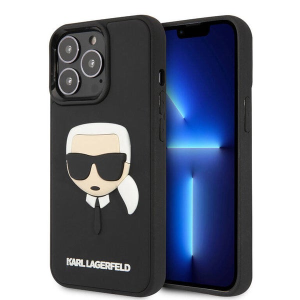 Karl Lagerfeld iPhone 13 Mini Hardcase Backcover hoesje - 3D Rubber Karls Head - Zwart
