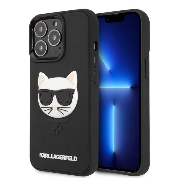 Karl Lagerfeld iPhone 13 Pro Hardcase Backcover hoesje - 3D Rubber Choupette Head - Zwart