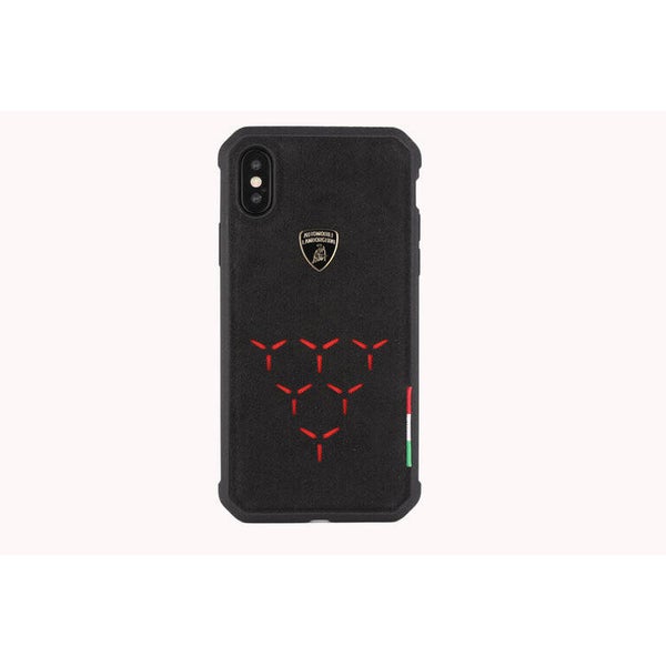 Apple iPhone X-Xs Alcantara Rood Lamborghini backcover hoesje - Genuine Leather - Echt leer
