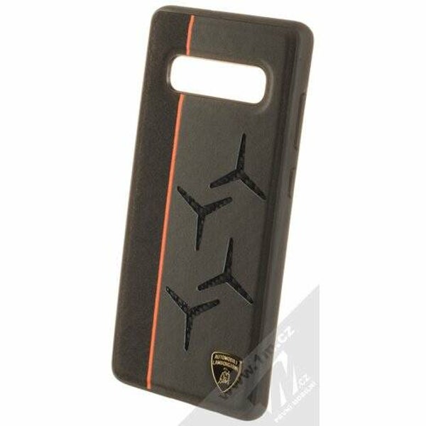 Lamborghini backcover hoesje Alcantara Samsung Galaxy S10+ Oranje - Genuine Leather - Echt leer