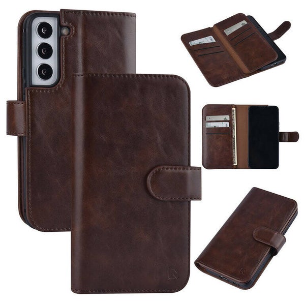 UNIQ Accessory Samsung Galaxy S22 Book Case hoesje - Pasjeshouder voor 9 pasjes - Magneetsluiting - DonkerBruin