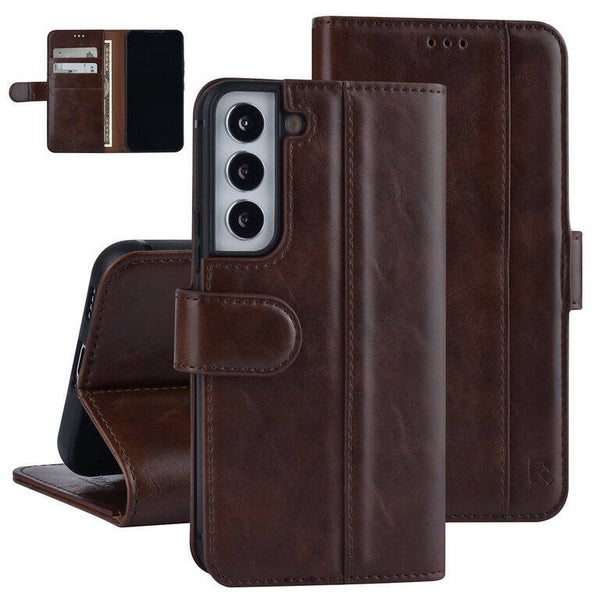 UNIQ Accessory Samsung Galaxy S22 Book Case hoesje - Pasjeshouder voor 3 pasjes - Magneetsluiting - DonkerBruin