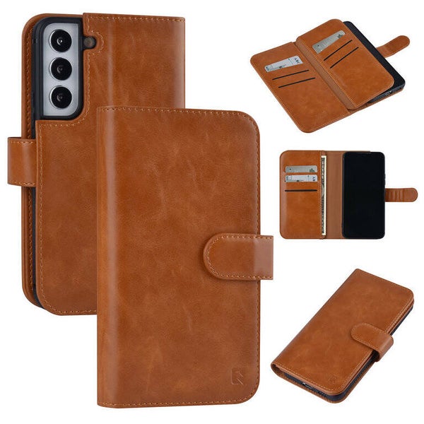 UNIQ Accessory Samsung Galaxy S22 Book Case hoesje - Pasjeshouder voor 9 pasjes - Magneetsluiting - Bruin