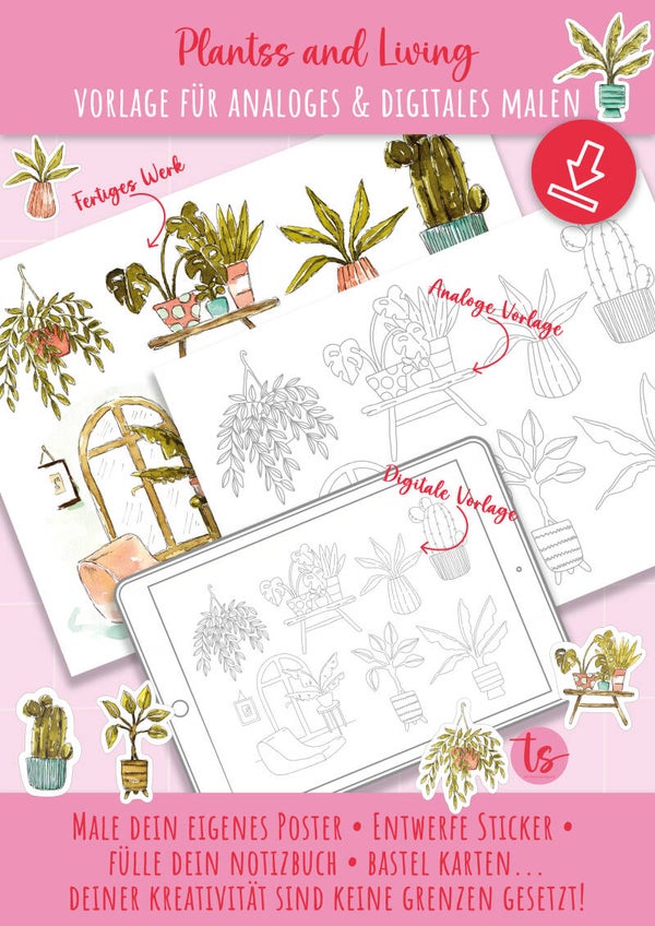 Malvorlage Plants & Living für analoges & digitales malen