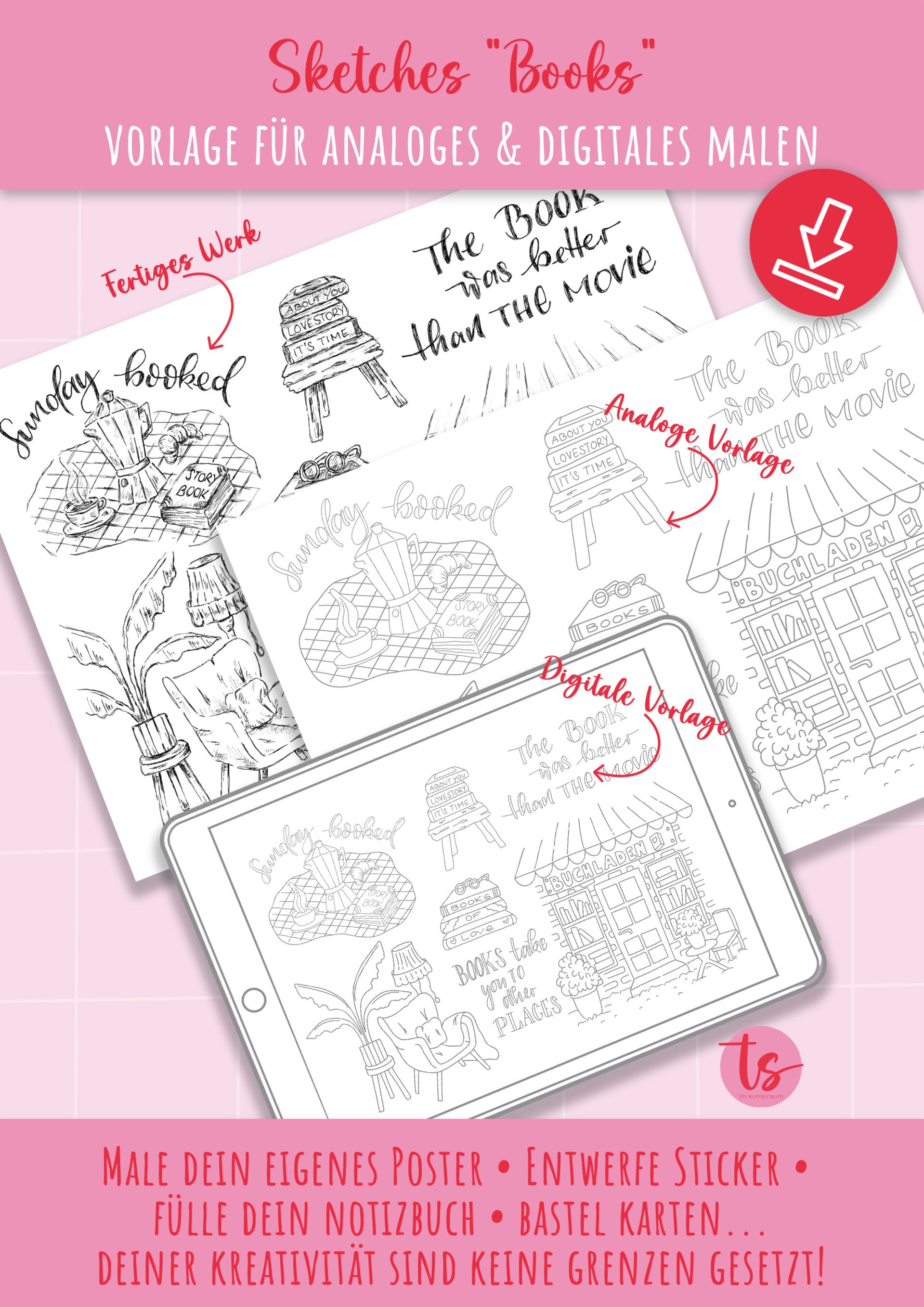 Malvorlage Sketch Books analog & digitales malen